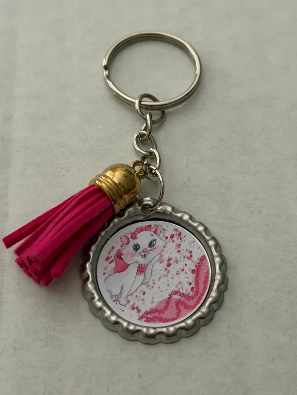 Pink Cat Tassel Keychain Charm - Decorative Pet Accessory